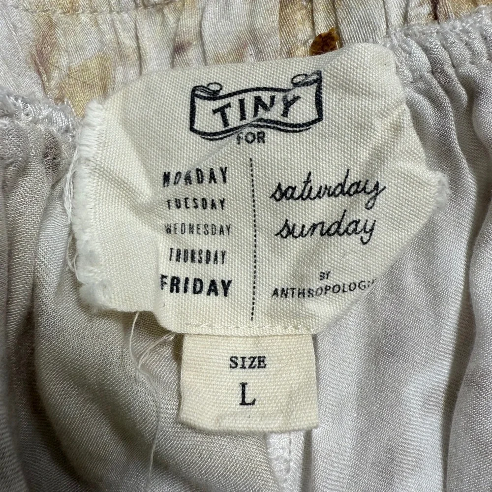 Anthropologie Tiny for Saturday Sunday Women Jogger Pants L Beige Brown Abstract